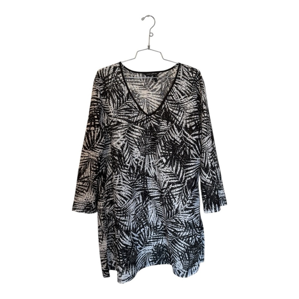 Mario Serrani Black and White Leaf Swim Cover-Up